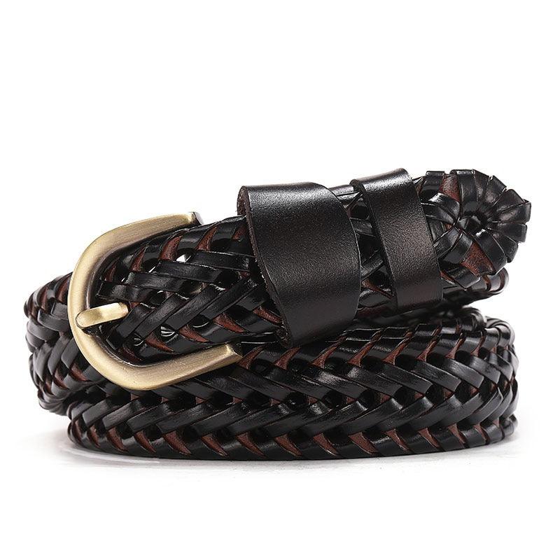 Belt in leather braid for women, model Edeno - Zictor