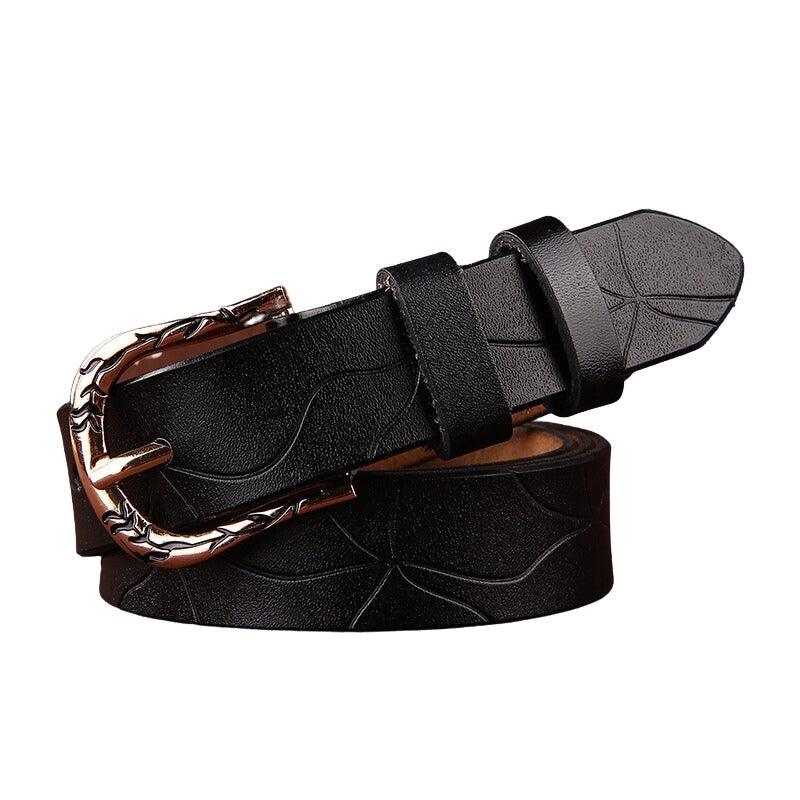 Belt in leather décoré for women, buckle feuilles, model Edenn - Zictor