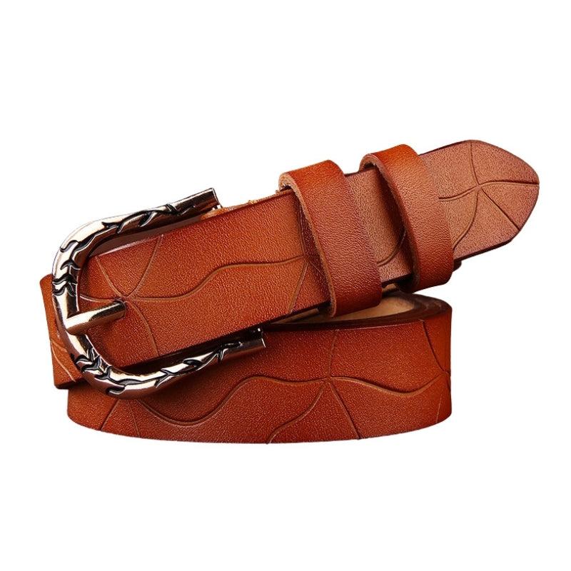 Belt in leather décoré for women, buckle feuilles, model Edenn - Zictor