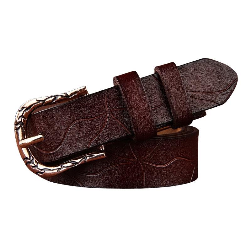 Belt in leather décoré for women, buckle feuilles, model Edenn - Zictor