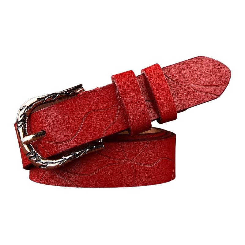 Belt in leather décoré for women, buckle feuilles, model Edenn - Zictor