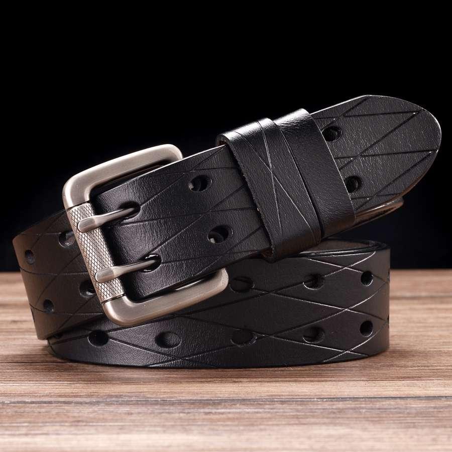 Belt in leather double prong, model Mackenzie - Zictor