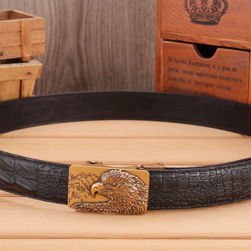 Belt Leather Buckle Golden Aigle For Men Model Dominique by Zictor