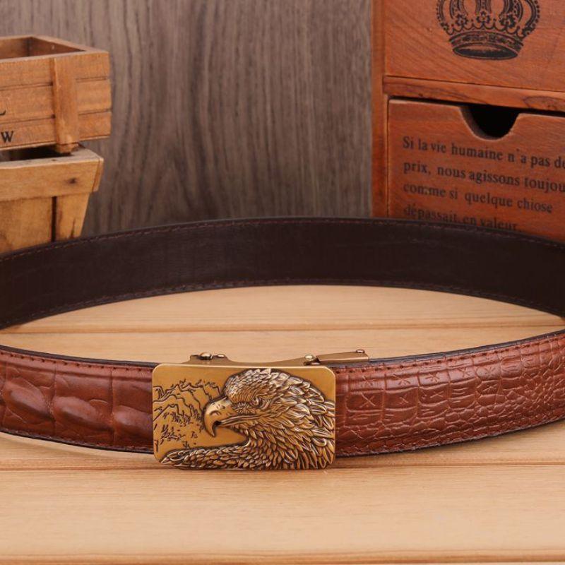 Belt Leather Buckle Golden Aigle For Men Model Dominique by Zictor
