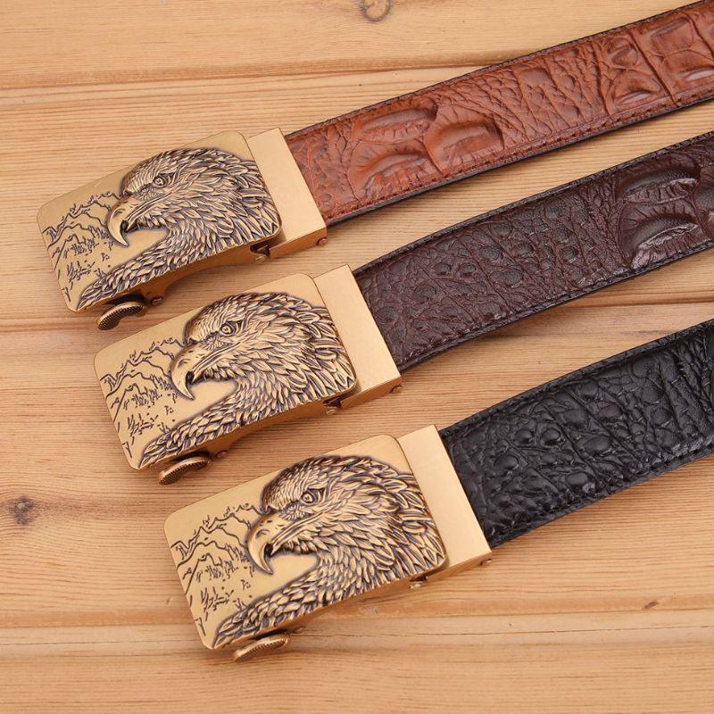 Belt Leather Buckle Golden Aigle For Men Model Dominique by Zictor