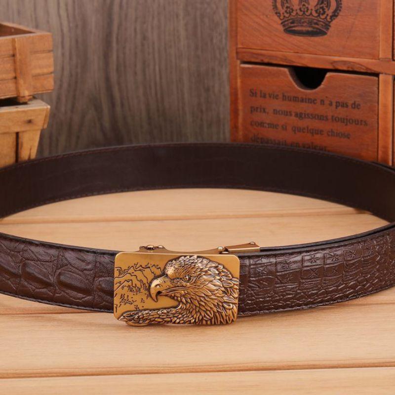Belt Leather Buckle Golden Aigle For Men Model Dominique by Zictor