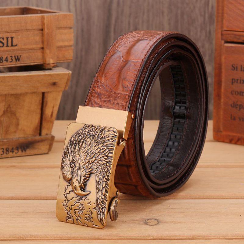 Belt Leather Buckle Golden Aigle For Men Model Dominique by Zictor