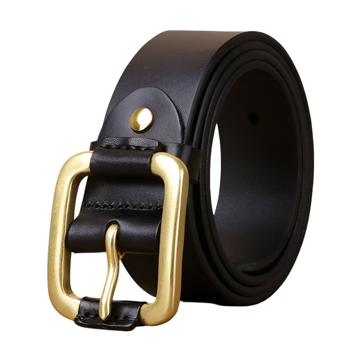 Belt in leather for men, buckle brass hypoallergénique, model Rémi - Zictor