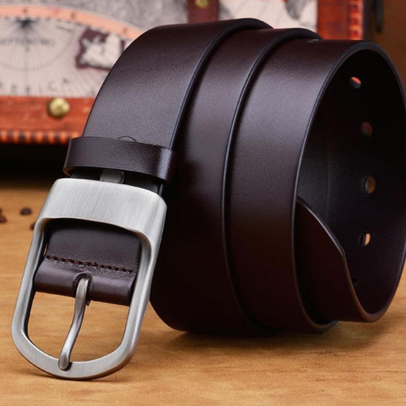 Belt in leather for Men, buckle mate, model DomForest - Zictor