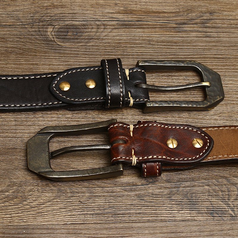 Belt Leather For Men With Piqure White Sur Strap Model Ayaan by Zictor