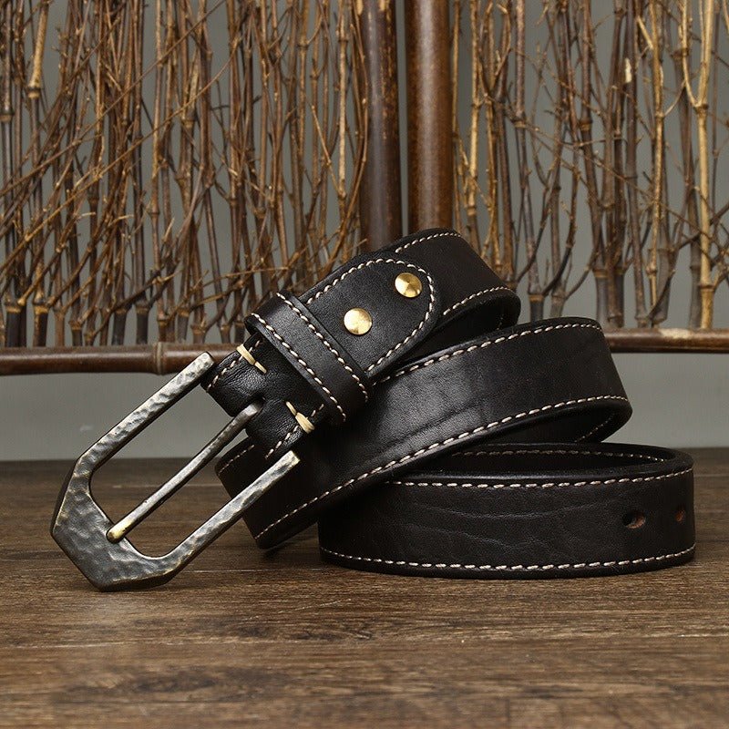 Belt Leather For Men With Piqure White Sur Strap Model Ayaan by Zictor