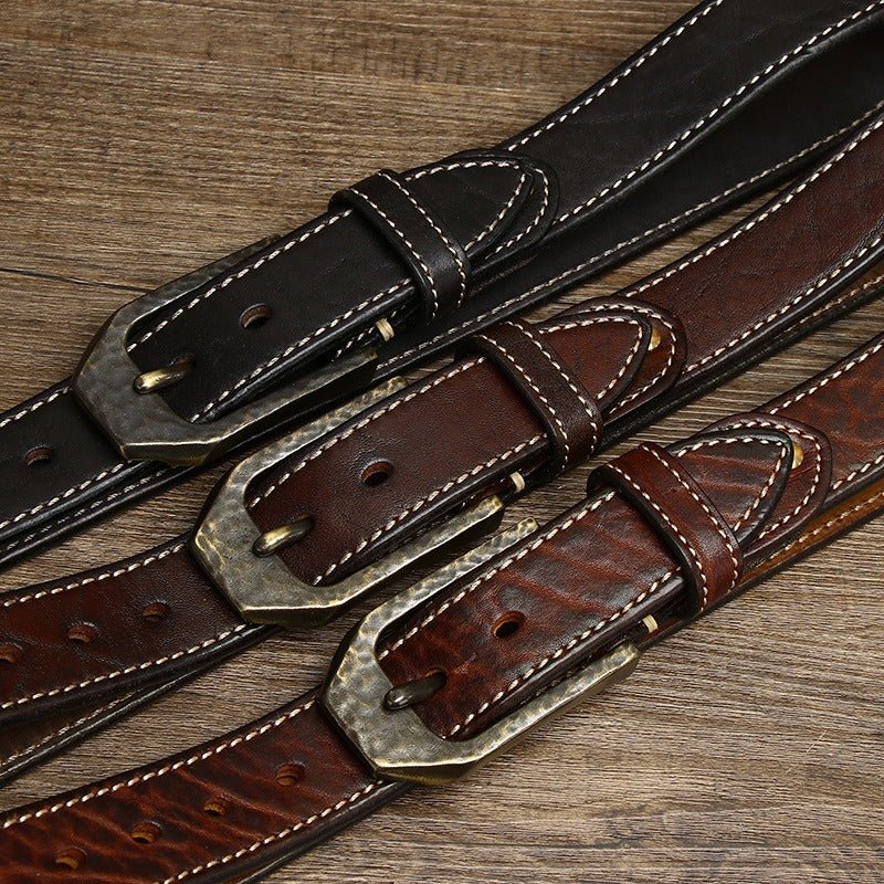 Belt Leather For Men With Piqure White Sur Strap Model Ayaan by Zictor