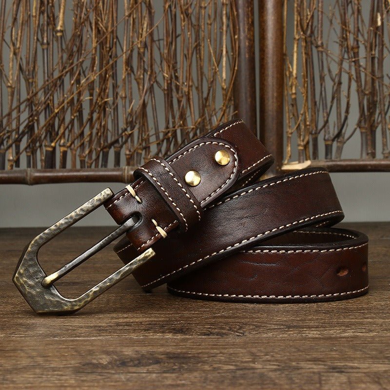Belt Leather For Men With Piqure White Sur Strap Model Ayaan by Zictor