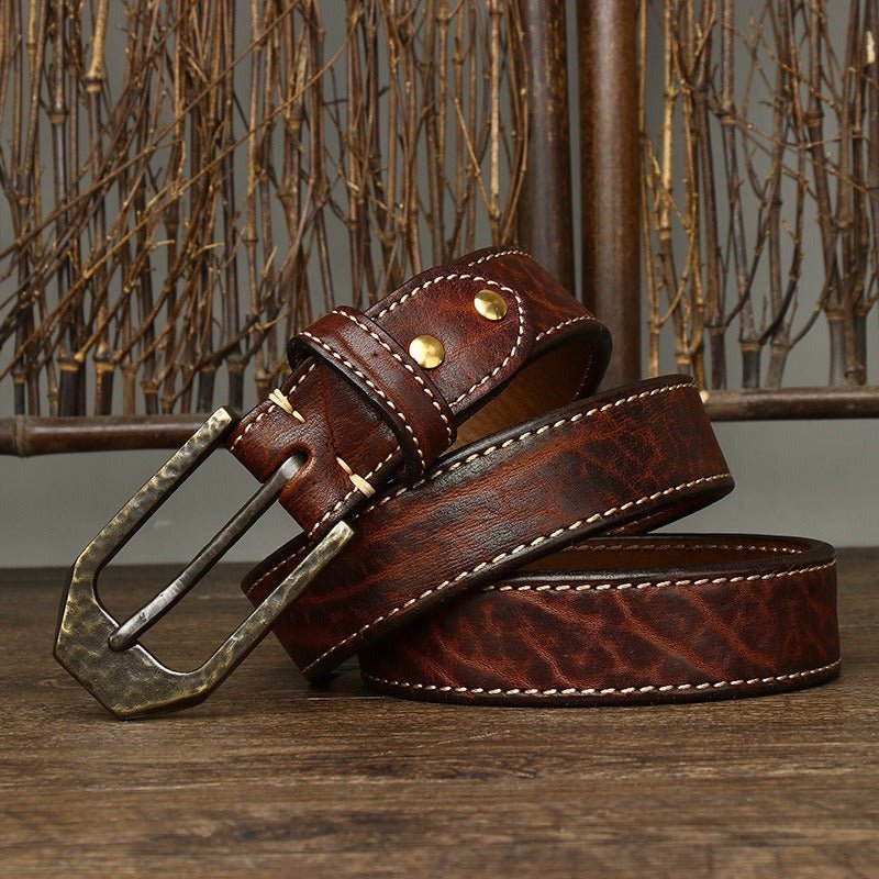 Belt Leather For Men With Piqure White Sur Strap Model Ayaan by Zictor