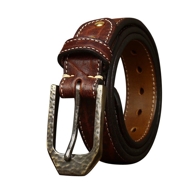 Belt Leather For Men With Piqure White Sur Strap Model Ayaan by Zictor