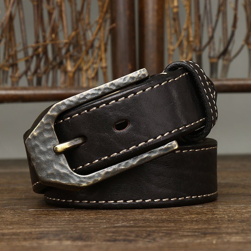 Belt Leather For Men With Piqure White Sur Strap Model Ayaan by Zictor