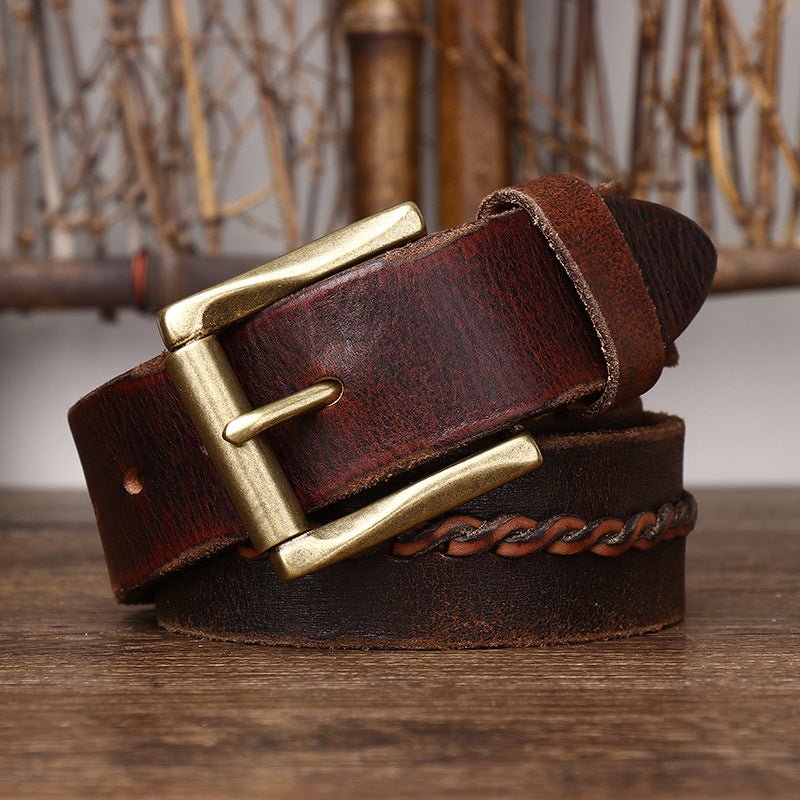 Belt in leather for men, with strap centrale braided, model Naz - Zictor