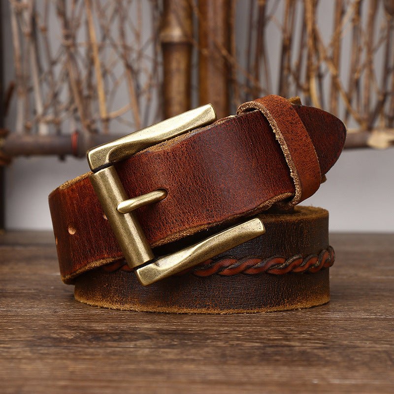 Belt in leather for men, with strap centrale braided, model Naz - Zictor
