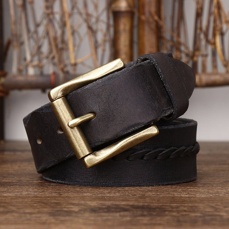 Belt in leather for men, with strap centrale braided, model Naz - Zictor