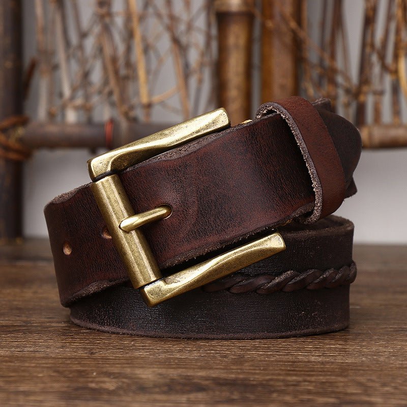 Belt in leather for men, with strap centrale braided, model Naz - Zictor