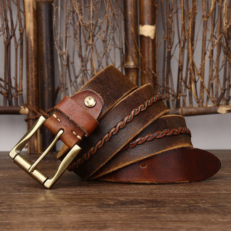 Belt Leather For Men With Strap Centrale Braided Model Naz by Zictor