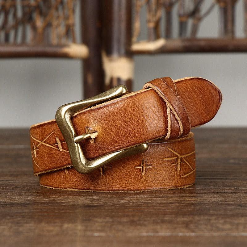 Belt in leather for women to l'effet vieilli, model Cecil - Zictor