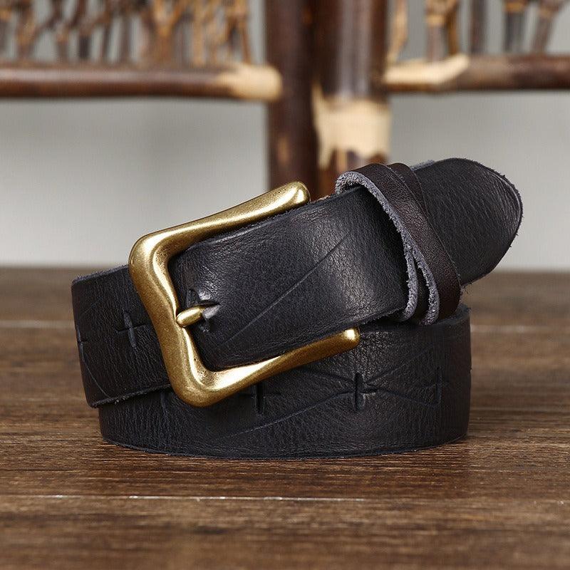 Belt in leather for women to l'effet vieilli, model Cecil - Zictor