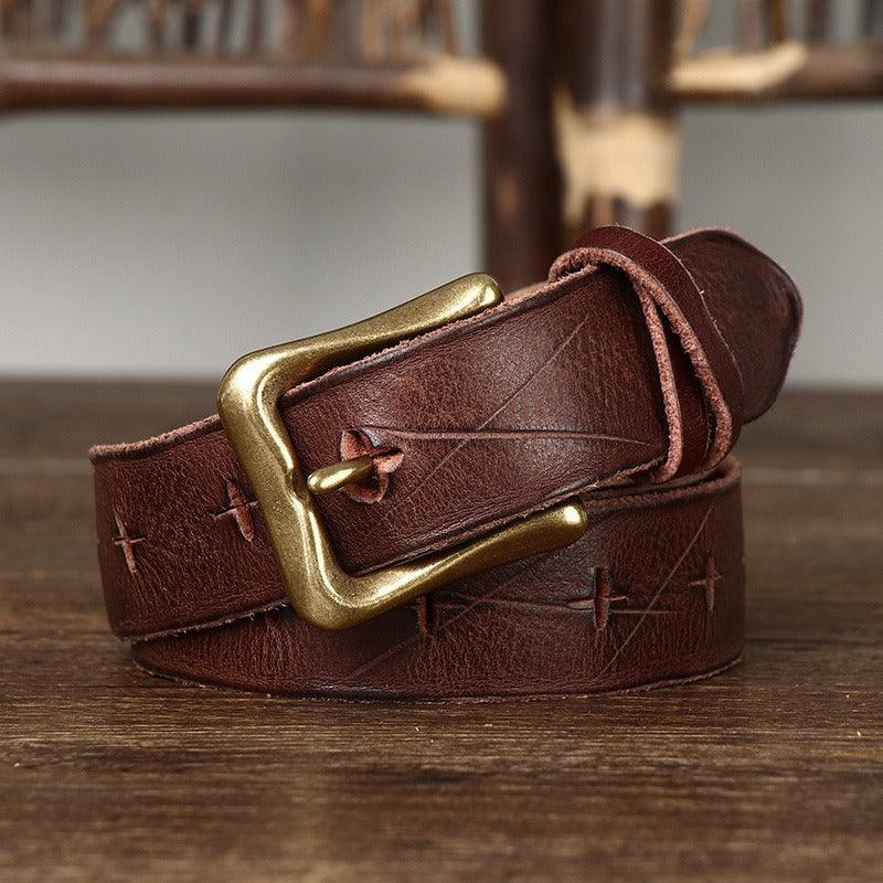 Belt in leather for women to l'effet vieilli, model Cecil - Zictor