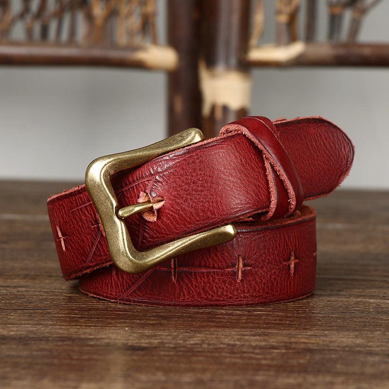 Belt in leather for women to l'effet vieilli, model Cecil - Zictor