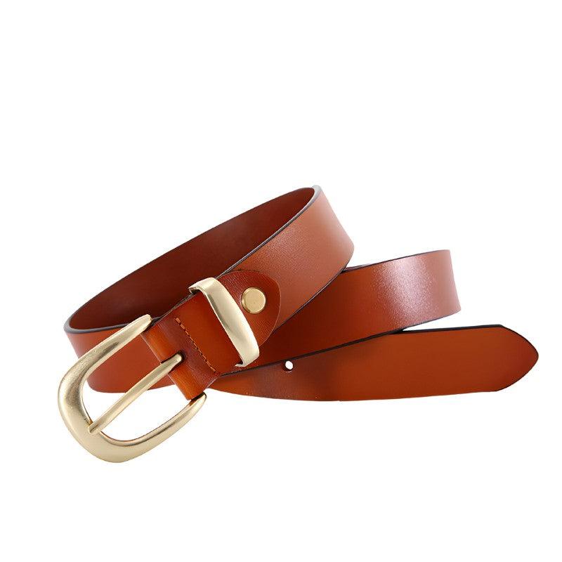 Belt Leather Lisse Buckle Golden For Women Model Cameryn by Zictor