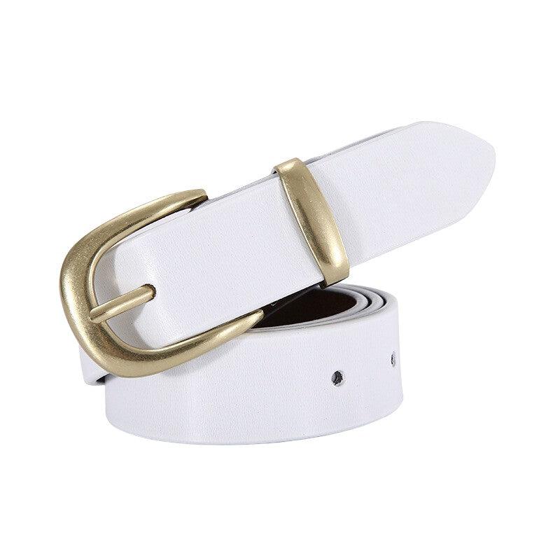 Belt in leather lisse buckle golden for women, model Cameryn