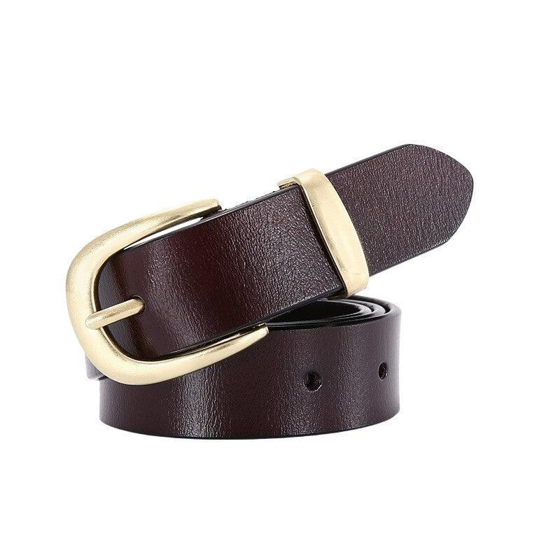 Belt in leather lisse buckle golden for women, model Cameryn