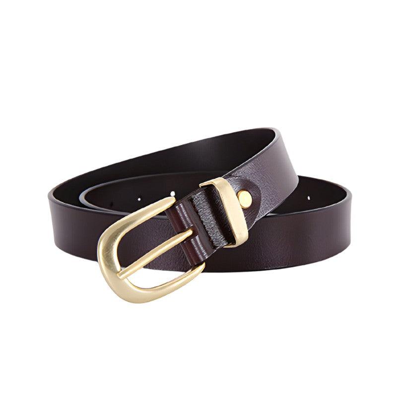 Belt Leather Lisse Buckle Golden For Women Model Cameryn by Zictor