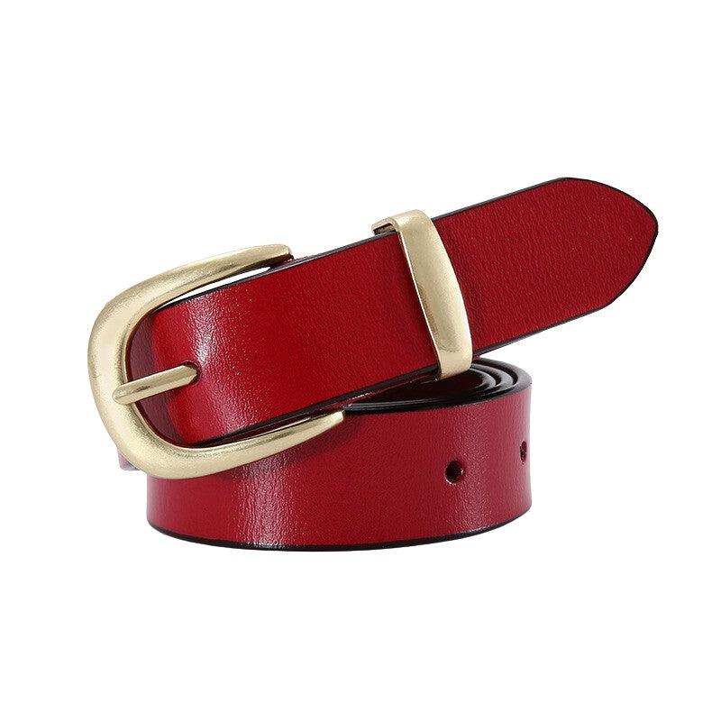 Belt in leather lisse buckle golden for women, model Cameryn - Zictor