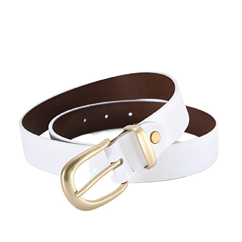 Belt Leather Lisse Buckle Golden For Women Model Cameryn by Zictor