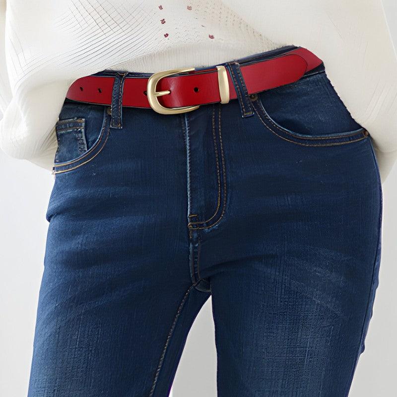 Belt Leather Lisse Buckle Golden For Women Model Cameryn by Zictor