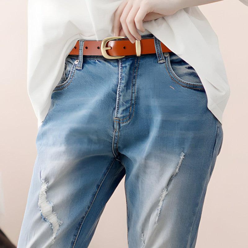 Belt Leather Lisse Buckle Golden For Women Model Cameryn by Zictor
