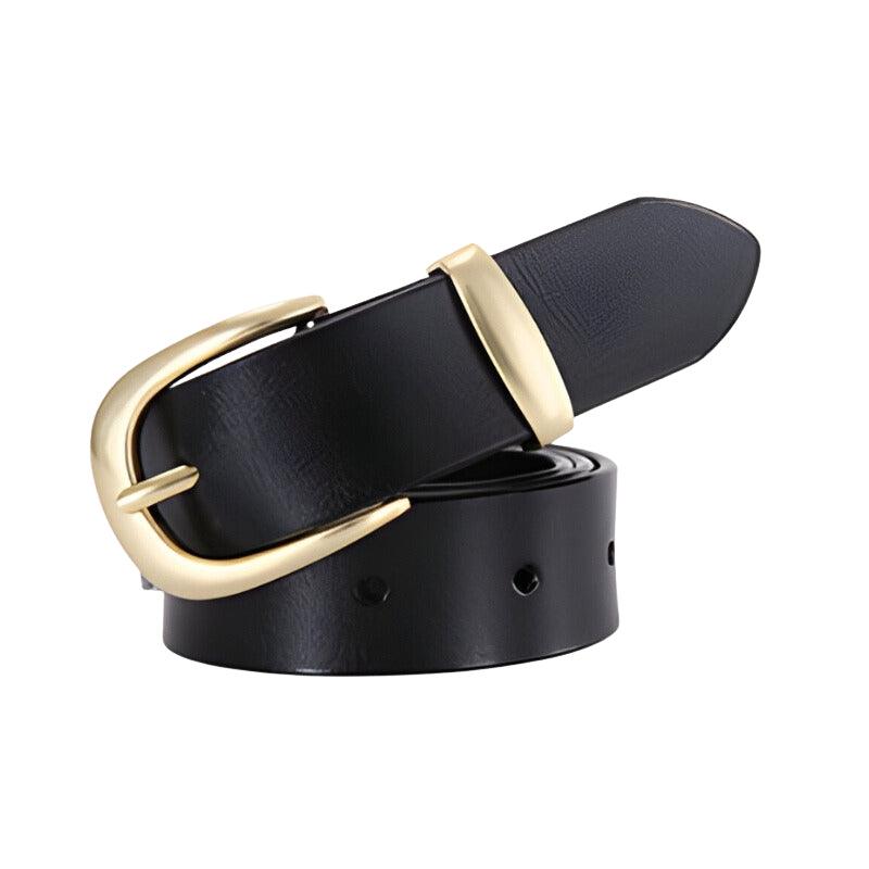 Belt in leather lisse buckle golden for women, model Cameryn - Zictor