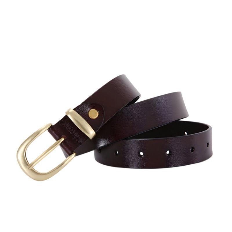 Belt Leather Lisse Buckle Golden For Women Model Cameryn by Zictor