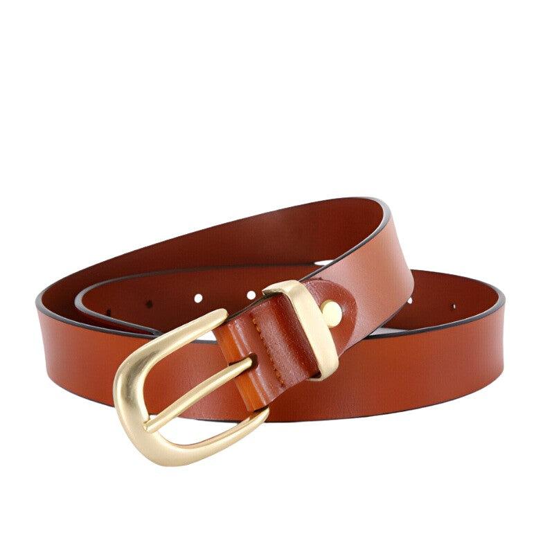 Belt Leather Lisse Buckle Golden For Women Model Cameryn by Zictor