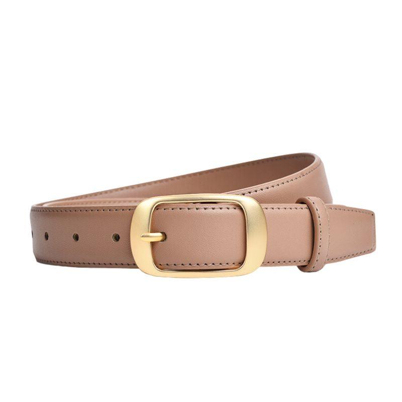 Belt in leather lisse buckle golden for women, model Corei - Zictor