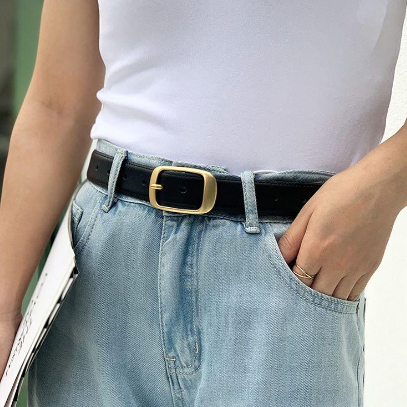 Belt Leather Lisse Buckle Golden For Women Model Corei by Zictor