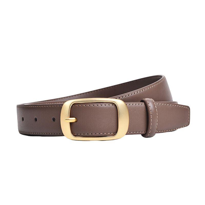 Belt in leather lisse buckle golden for women, model Corei - Zictor