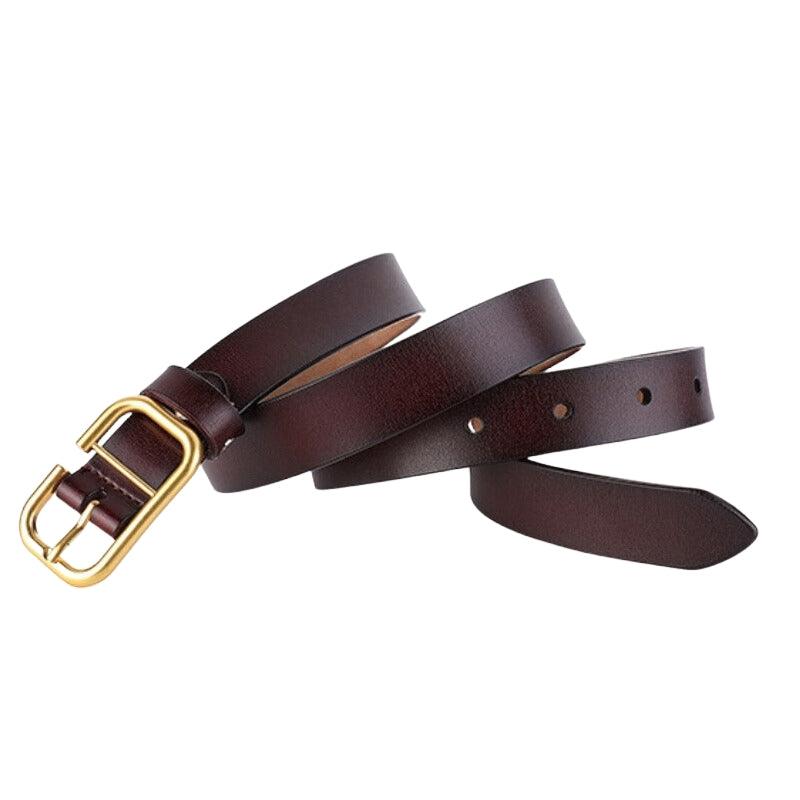 Belt Leather Lisse Buckle Golden Retro For Women Model Ashton by Zictor