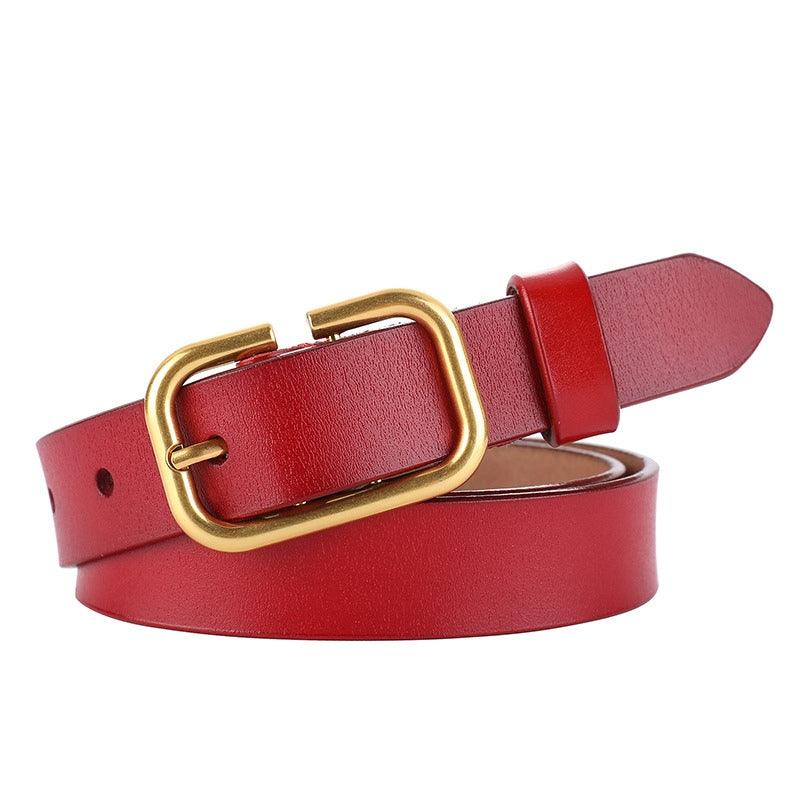 Belt in leather lisse buckle golden Rétro for women, model Ashton - Zictor