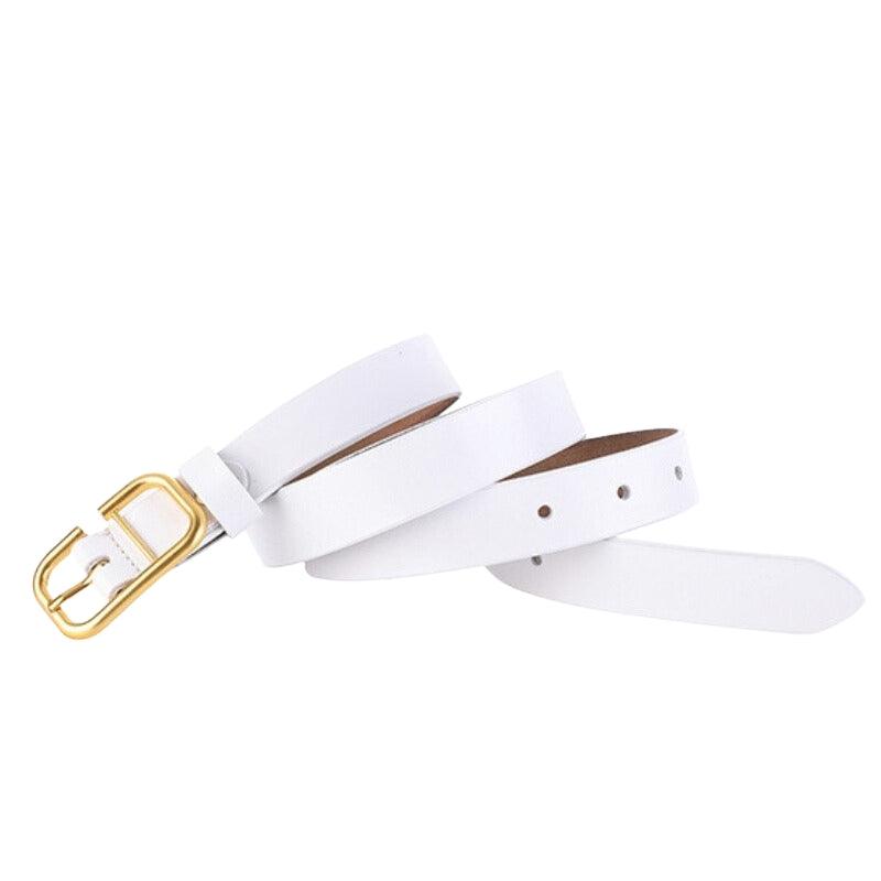 Belt Leather Lisse Buckle Golden Retro For Women Model Ashton by Zictor