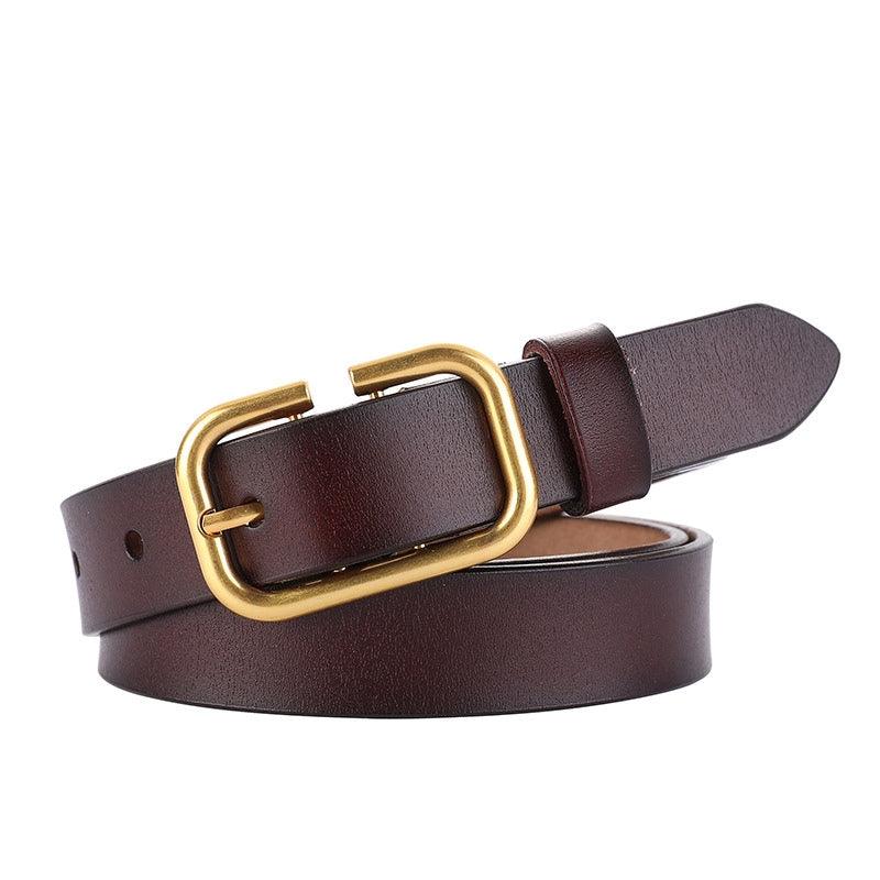 Belt in leather lisse buckle golden Rétro for women, model Ashton - Zictor