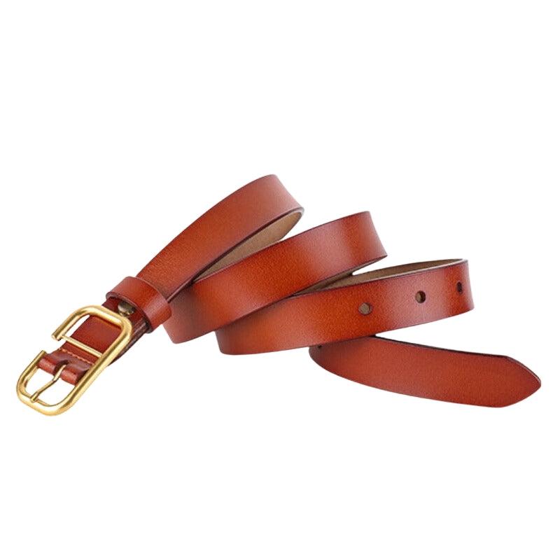 Belt Leather Lisse Buckle Golden Retro For Women Model Ashton by Zictor