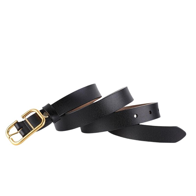 Belt Leather Lisse Buckle Golden Retro For Women Model Ashton by Zictor