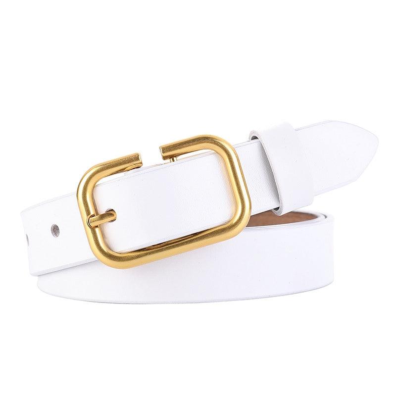 Belt in leather lisse buckle golden Rétro for women, model Ashton - Zictor
